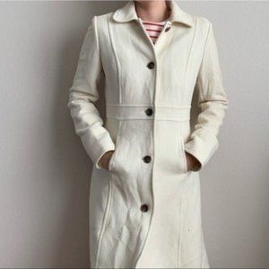 J. Crew Double Cloth Wool Trench Ivory Peacoat